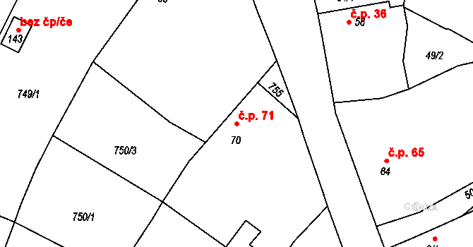 Borkovice 71 na parcele st. 70 v KÚ Borkovice, Katastrální mapa