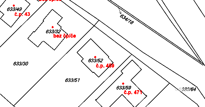 Svatava 459 na parcele st. 633/52 v KÚ Svatava, Katastrální mapa