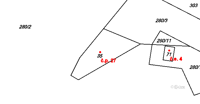 Ostrovec 27, Ostrovec-Lhotka na parcele st. 35 v KÚ Ostrovec u Terešova, Katastrální mapa