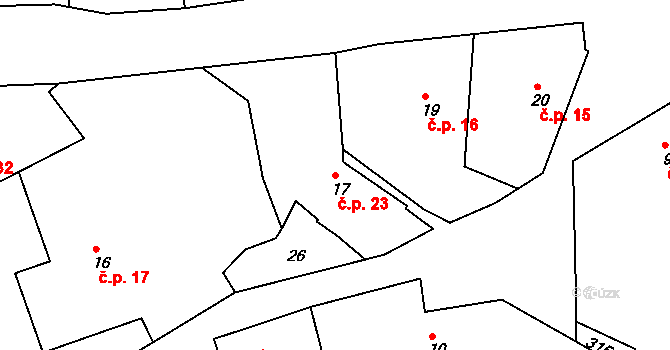 Miskolezy 23, Chvalkovice na parcele st. 17 v KÚ Miskolezy, Katastrální mapa