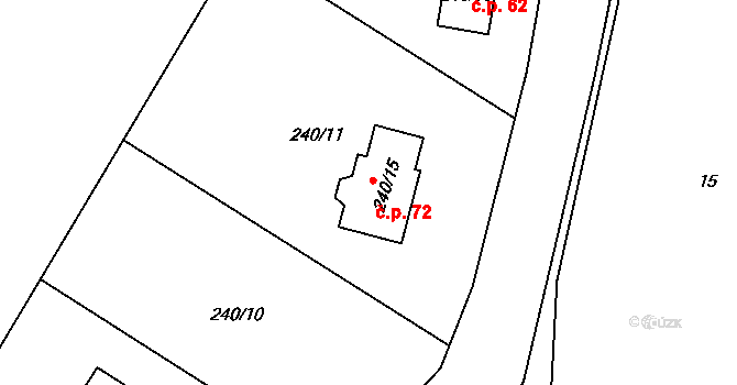 Lešetice 72 na parcele st. 240/15 v KÚ Lešetice, Katastrální mapa