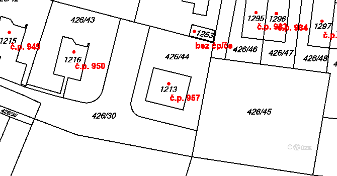Líbeznice 957 na parcele st. 1213 v KÚ Líbeznice, Katastrální mapa