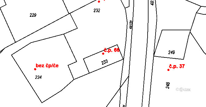 Hůrka 66, Jeseník nad Odrou na parcele st. 233 v KÚ Hůrka, Katastrální mapa