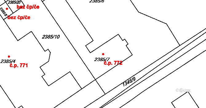 Butovice 772, Studénka na parcele st. 2385/7 v KÚ Butovice, Katastrální mapa