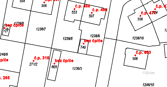 Kamenice 83535217 na parcele st. 740 v KÚ Kamenice u Jihlavy, Katastrální mapa