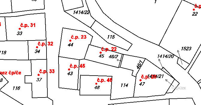 Lhenice 22 na parcele st. 45 v KÚ Lhenice, Katastrální mapa