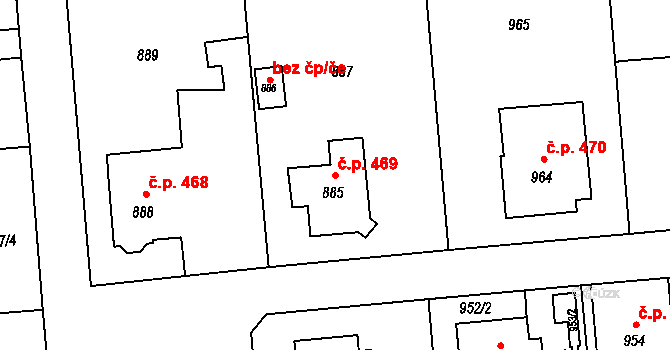 Fulnek 469 na parcele st. 885 v KÚ Fulnek, Katastrální mapa