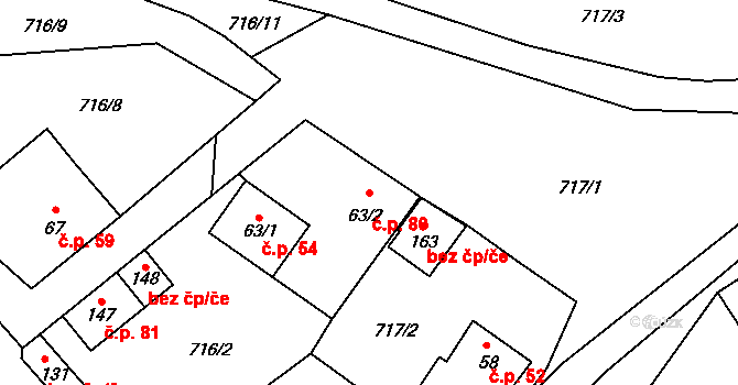 Číhalín 80 na parcele st. 63/2 v KÚ Číhalín, Katastrální mapa