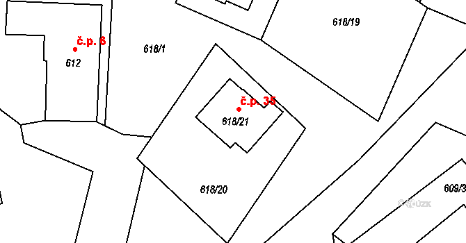 Milná 35, Frymburk na parcele st. 618/21 v KÚ Frymburk, Katastrální mapa