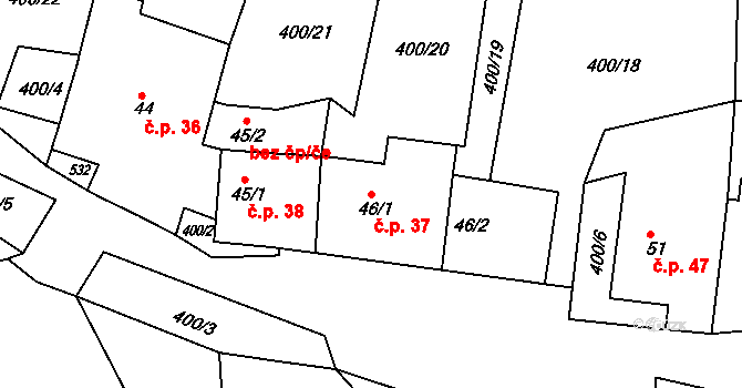 Svatava 37, Černovice na parcele st. 46/1 v KÚ Svatava u Černovic, Katastrální mapa