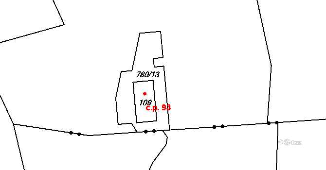 Měcholupy 93 na parcele st. 109 v KÚ Měcholupy u Žatce, Katastrální mapa