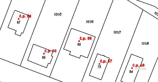 Vyšehorky 56, Líšnice na parcele st. 68 v KÚ Vyšehorky, Katastrální mapa