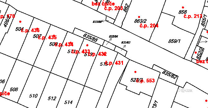 Drnholec 431 na parcele st. 515 v KÚ Drnholec, Katastrální mapa