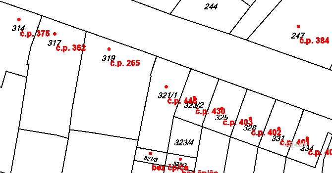Moravský Žižkov 448 na parcele st. 321/1 v KÚ Moravský Žižkov, Katastrální mapa