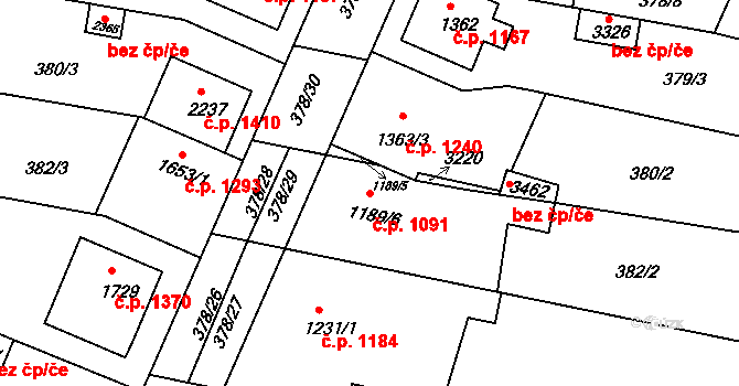 Bystřice pod Hostýnem 1091 na parcele st. 1189/6 v KÚ Bystřice pod Hostýnem, Katastrální mapa