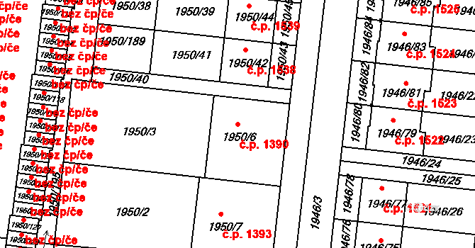 Holešov 1390 na parcele st. 1950/6 v KÚ Holešov, Katastrální mapa