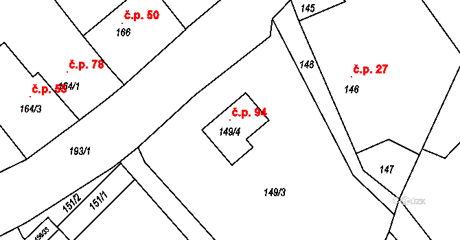 Heroltice 94, Jihlava na parcele st. 149/4 v KÚ Heroltice u Jihlavy, Katastrální mapa