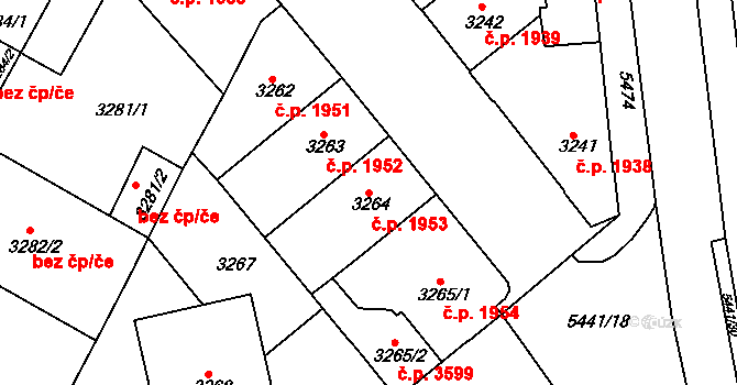 Znojmo 1953 na parcele st. 3264 v KÚ Znojmo-město, Katastrální mapa