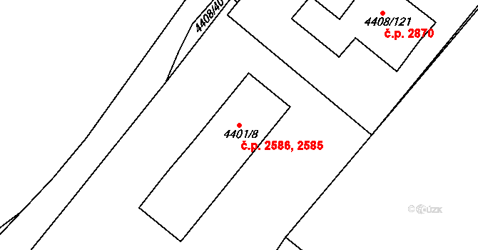 Znojmo 2585,2586 na parcele st. 4401/8 v KÚ Znojmo-město, Katastrální mapa