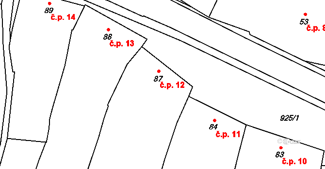 Rokytnice 12 na parcele st. 87 v KÚ Rokytnice u Přerova, Katastrální mapa