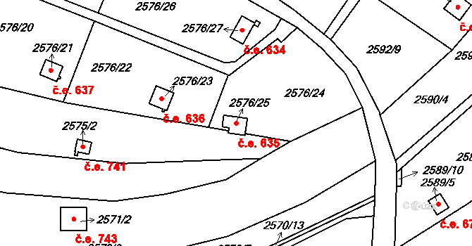 Přerov I-Město 635, Přerov na parcele st. 2576/25 v KÚ Přerov, Katastrální mapa