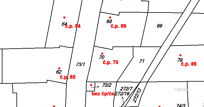 Honice 70, Stochov na parcele st. 70 v KÚ Honice, Katastrální mapa