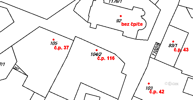 Červené Janovice 116 na parcele st. 104/2 v KÚ Červené Janovice, Katastrální mapa