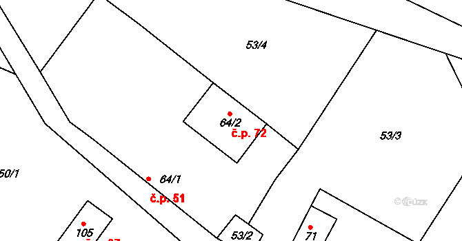 Nepoměřice 72 na parcele st. 64/2 v KÚ Nepoměřice, Katastrální mapa