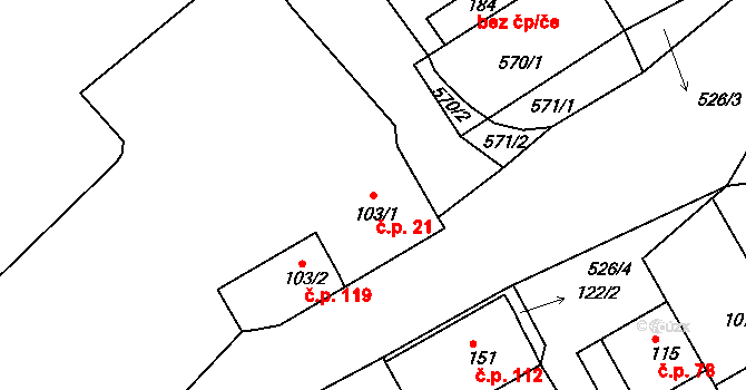 Zbyslav 21, Vrdy na parcele st. 103/1 v KÚ Zbyslav, Katastrální mapa