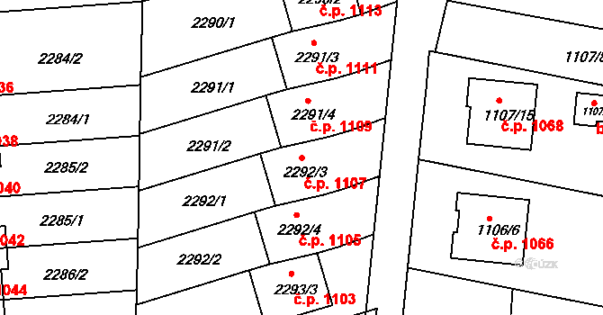 Lyžbice 1107, Třinec na parcele st. 2292/3 v KÚ Lyžbice, Katastrální mapa