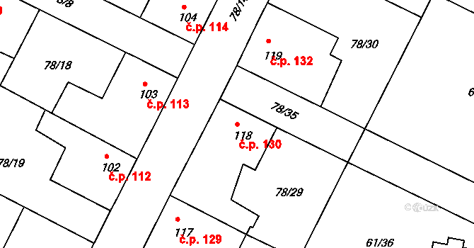 Braškov 130 na parcele st. 118/1 v KÚ Braškov, Katastrální mapa
