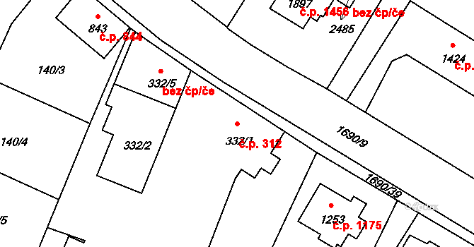 Říčany 312 na parcele st. 332/1 v KÚ Říčany u Prahy, Katastrální mapa