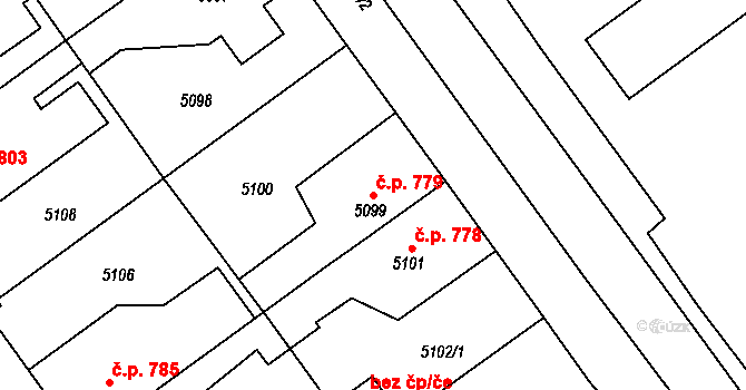 Kročehlavy 779, Kladno na parcele st. 5099 v KÚ Kročehlavy, Katastrální mapa