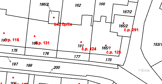 Netvořice 124 na parcele st. 181 v KÚ Netvořice, Katastrální mapa