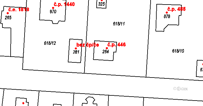 Olešovice 446, Kamenice na parcele st. 264 v KÚ Ládví, Katastrální mapa