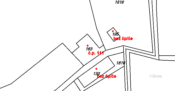 Roztoky u Semil 111 na parcele st. 163 v KÚ Roztoky u Semil, Katastrální mapa