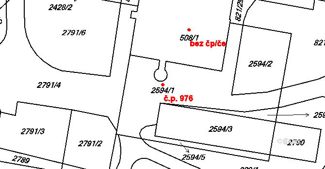 Třebechovice pod Orebem 976 na parcele st. 2594/1 v KÚ Třebechovice pod Orebem, Katastrální mapa