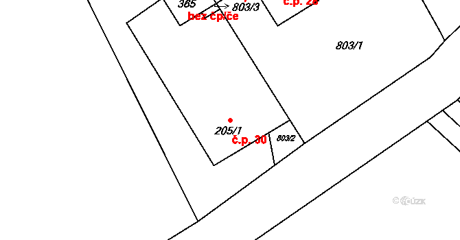 Boršov 30, Moravská Třebová na parcele st. 205/1 v KÚ Boršov u Moravské Třebové, Katastrální mapa