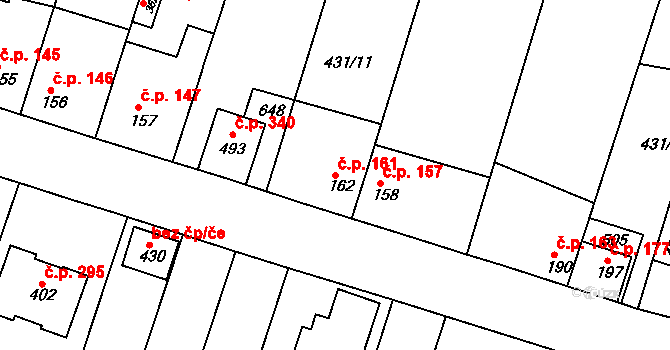 Přílepy 161 na parcele st. 162 v KÚ Přílepy u Holešova, Katastrální mapa