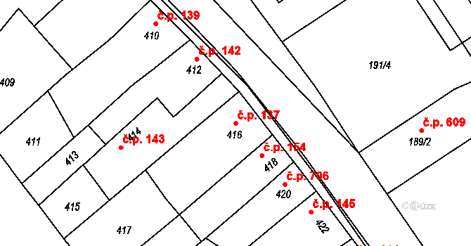 Horka nad Moravou 137 na parcele st. 416 v KÚ Horka nad Moravou, Katastrální mapa