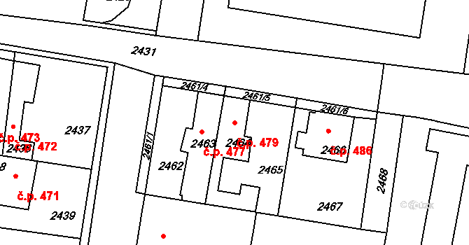 Mimoň I 479, Mimoň na parcele st. 2464 v KÚ Mimoň, Katastrální mapa
