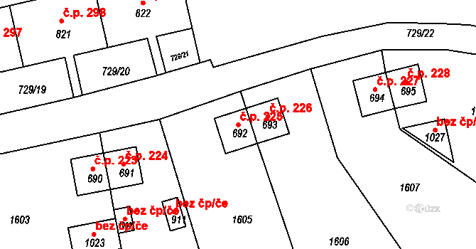 Děčín IX-Bynov 225, Děčín na parcele st. 692 v KÚ Bynov, Katastrální mapa
