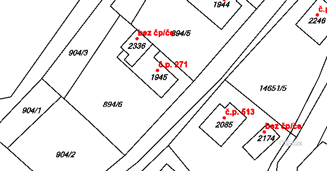 Hovězí 271 na parcele st. 1945 v KÚ Hovězí, Katastrální mapa