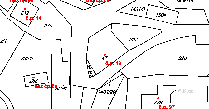 Široký Důl 19 na parcele st. 47 v KÚ Široký Důl, Katastrální mapa
