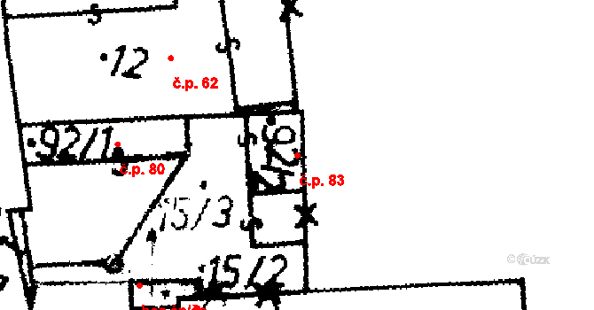 Škvořetice 83 na parcele st. 92/2 v KÚ Škvořetice, Katastrální mapa