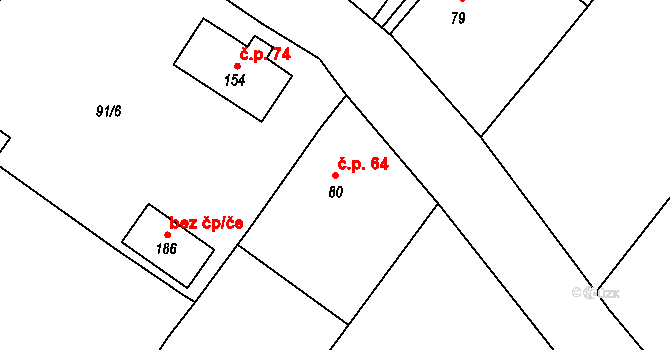 Naloučany 64 na parcele st. 80 v KÚ Naloučany, Katastrální mapa