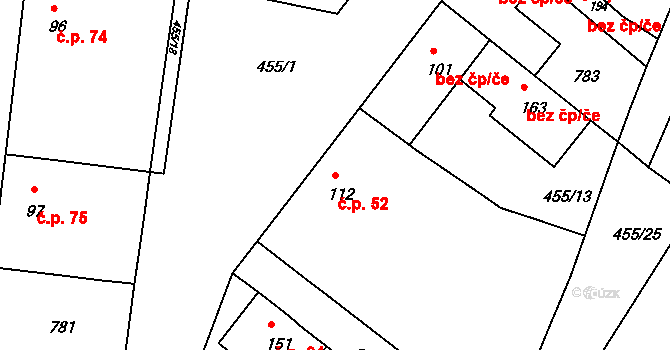 Příložany 52, Jaroměřice nad Rokytnou na parcele st. 112 v KÚ Příložany, Katastrální mapa