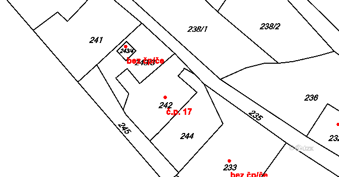 Vrbice 17, Bohumín na parcele st. 242 v KÚ Vrbice nad Odrou, Katastrální mapa