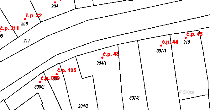 Chrlice 43, Brno na parcele st. 304/1 v KÚ Chrlice, Katastrální mapa