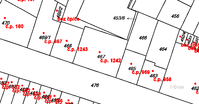 Husovice 1242, Brno na parcele st. 467 v KÚ Husovice, Katastrální mapa